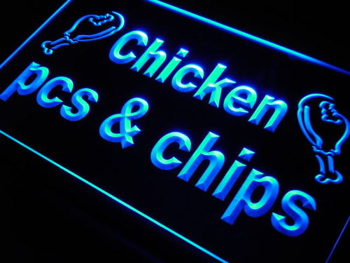 Chicken Pieces and Chips Neon Light Sign